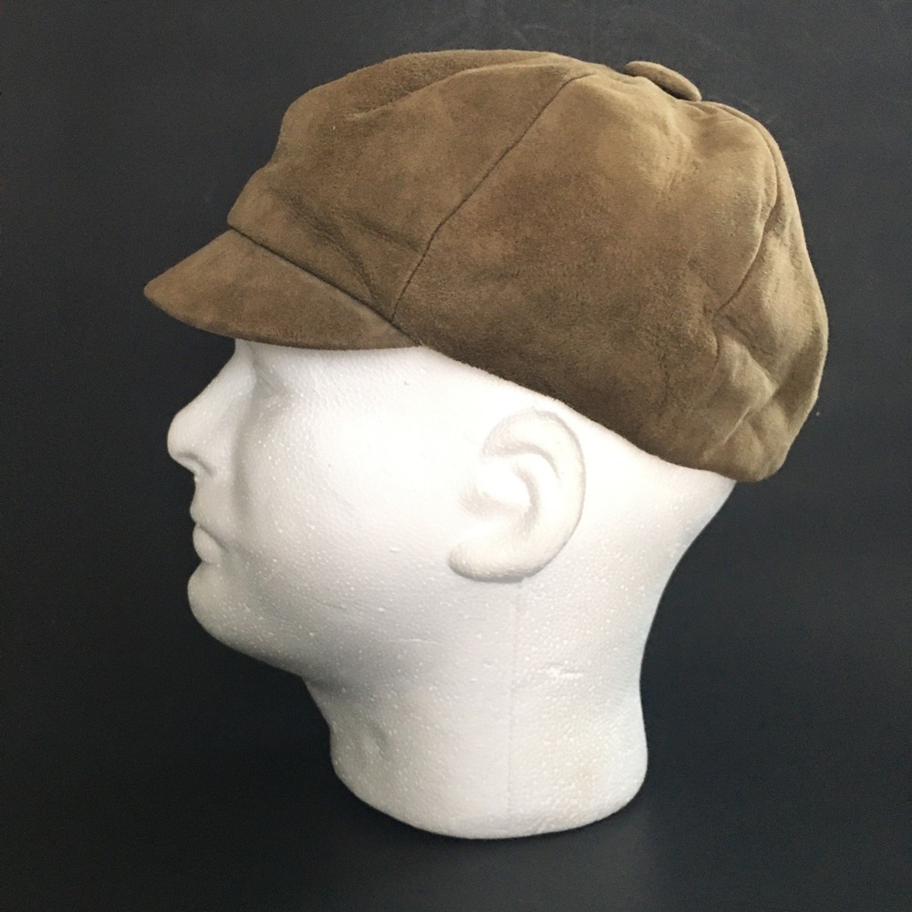 Genuine Suede Newsboy Cap Hat Unisex Tan Baker Boy Cabbie 70s Biker Moto Newsie - Picture 2 of 12